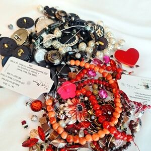 Mixed Bead and Charm Set - Red, Black Silver & Coral Accents